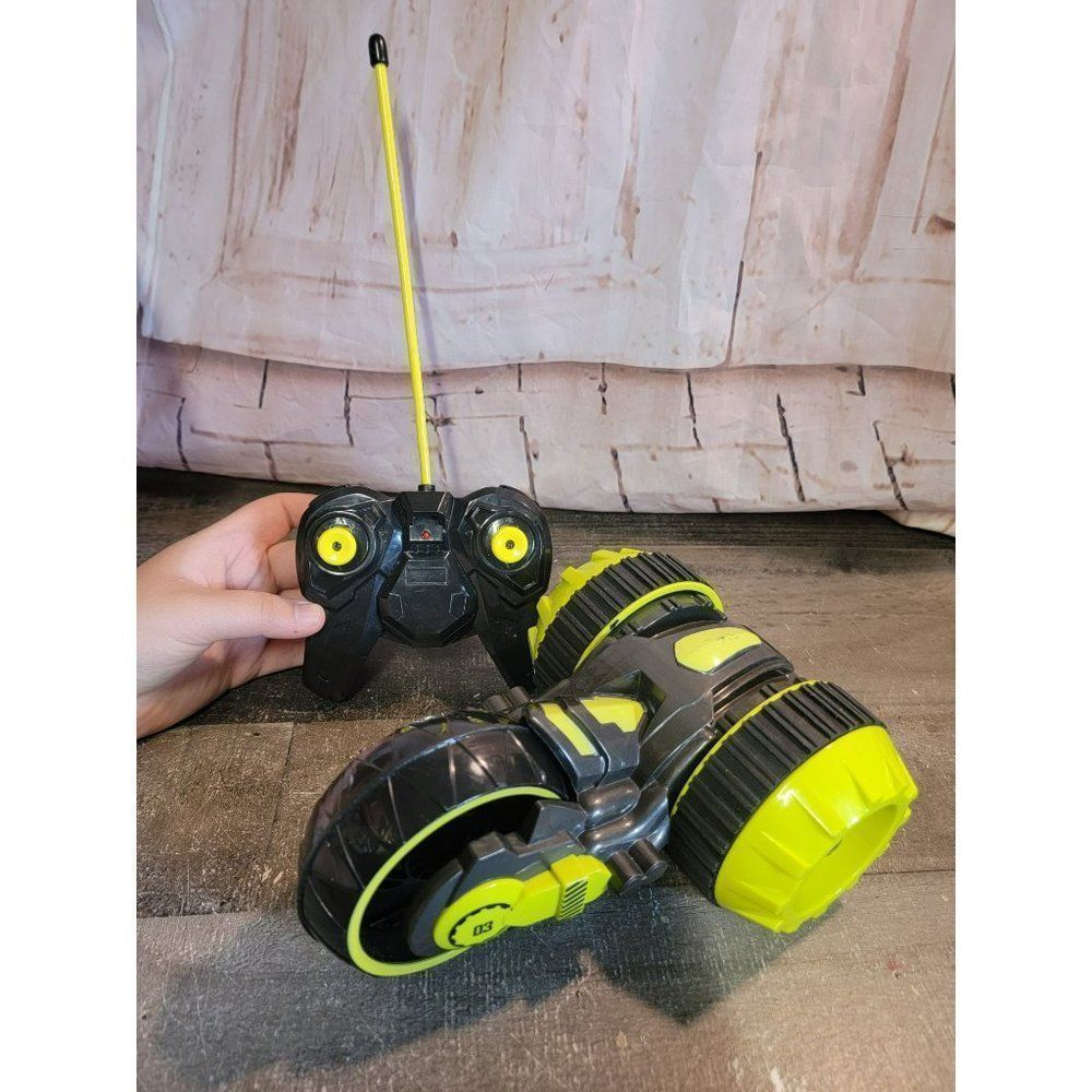 Playtek black lime green remote control car bike toy figure